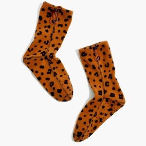 Madewell animal leopard print plush fleece sock slippers, sz L/XL
